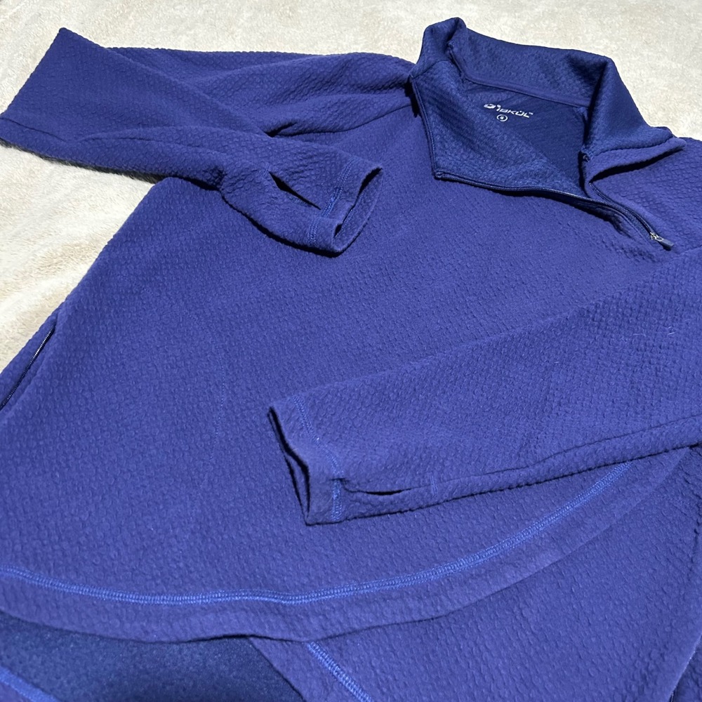 IBKUL Asymmetrical Quarter Zip Pullover Womens Small Blue Textured Thumbhole